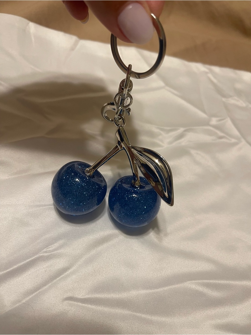 Blue Glitter Cherry Keychain